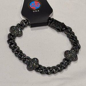 AJ USA Black Pave Iced-Out Glittering Clover Link Bracelet
